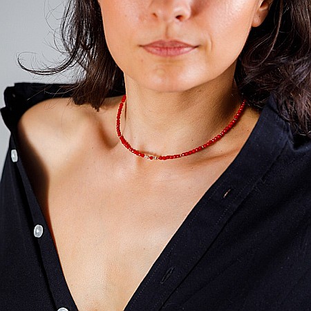 Colier Choker Antara din Coral Rosu cu accesorii din argint 925 rose gold [2]