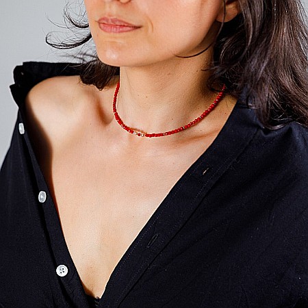 Colier Choker Antara din Coral Rosu cu accesorii din argint 925 rose gold [3]