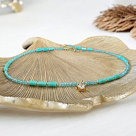 Colier choker din cristale de apatit Colin, cu charm stea din zircon, cupru placat cu aur [8]