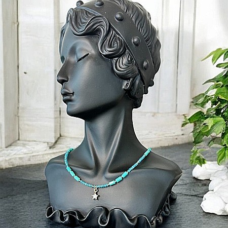 Lanturi / Coliere - Colier choker din cristale de apatit Colin, cu charm stea din zircon, cupru placat cu aur