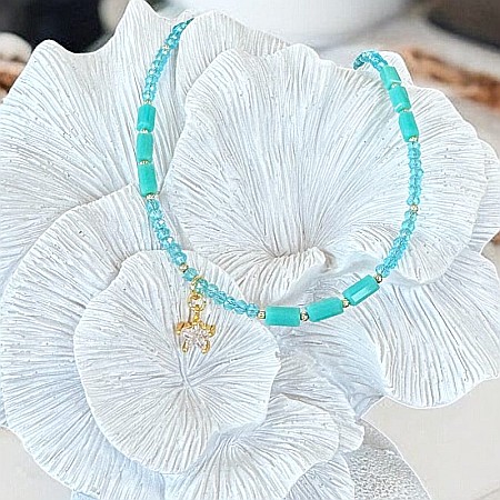 Colier choker din cristale de apatit Colin, cu charm stea din zircon, cupru placat cu aur [7]