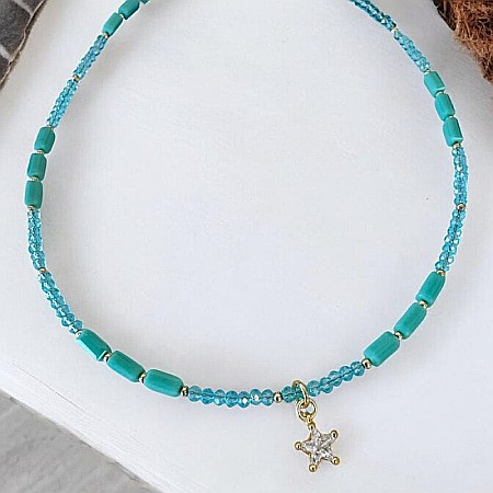 Colier choker din cristale de apatit Colin, cu charm stea din zircon, cupru placat cu aur [6]