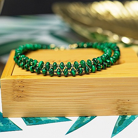 Colier choker din Malachit sintetic, Kamia cu inchizatoare din cupru, placat cu aur de 18K [5]