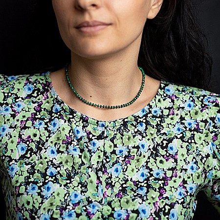 Bijuterii Malachit - Colier choker din Malachit sintetic, Kamia cu inchizatoare din cupru, placat cu aur de 18K