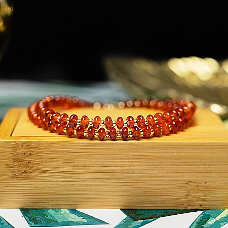 Lanturi / Coliere - Colier choker din pietre semipretioase Carneol (eng.Carnelian), Kamia cu inchizatoare din cupru, placat cu aur de 18K