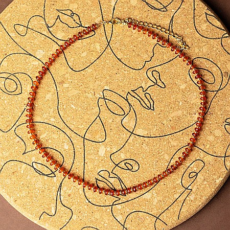 Colier choker din pietre semipretioase Carneol (eng.Carnelian), Kamia cu inchizatoare din cupru, placat cu aur de 18K [3]