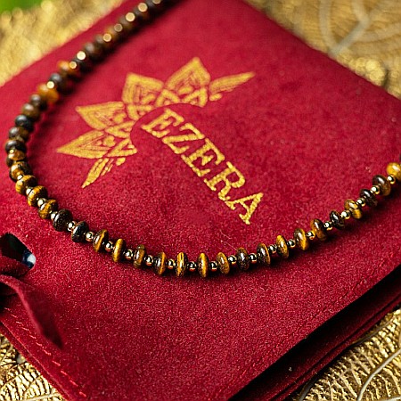 Colier choker din pietre semipretioase Ochi de Tigru, Kamia, placat cu aur 18K [2]