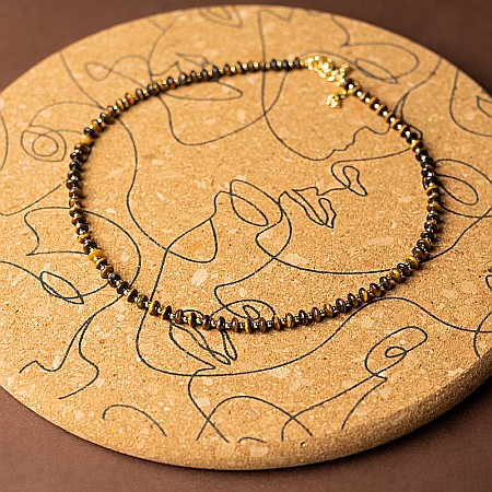 Colier choker din pietre semipretioase Ochi de Tigru, Kamia, placat cu aur 18K [3]