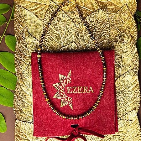 Galben - Colier choker din pietre semipretioase Ochi de Tigru, Kamia, placat cu aur 18K