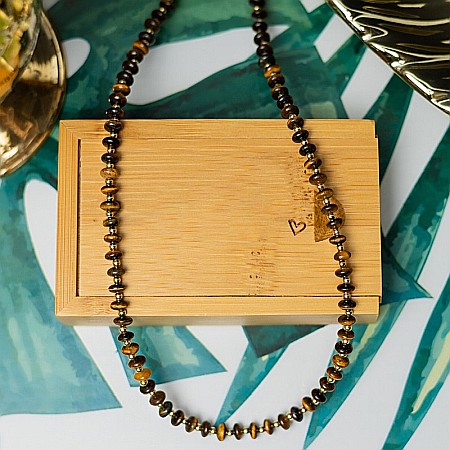 Colier choker din pietre semipretioase Ochi de Tigru, Kamia, placat cu aur 18K [7]