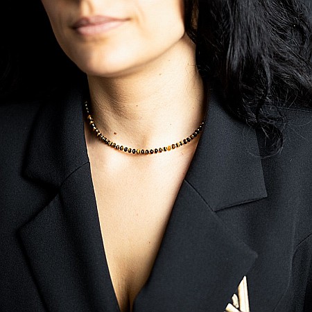 Colier choker din pietre semipretioase Ochi de Tigru, Kamia, placat cu aur 18K [9]