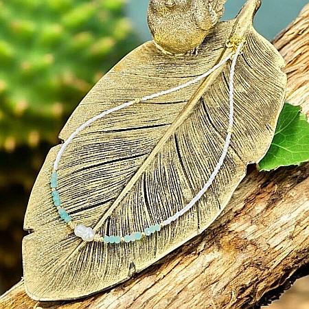 Colier choker elegant Isra din argint placat cu aur, cristale de Amazonit, Perla si Miyuki [7]