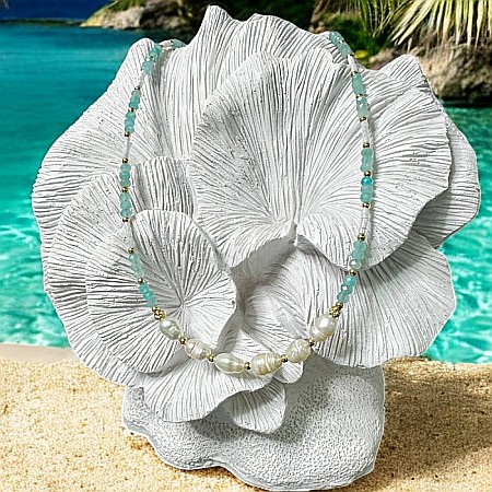 Lanturi / Coliere - Colier choker elegant Alisa din argint si cristale de amazonit cu perle naturale si Miyuki