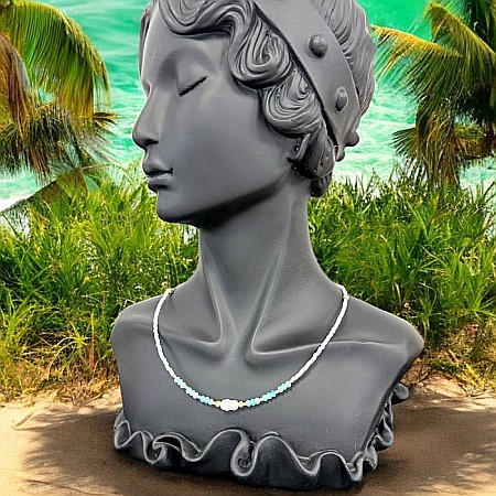 Colier choker elegant Isra din argint placat cu aur, cristale de Amazonit, Perla si Miyuki [3]