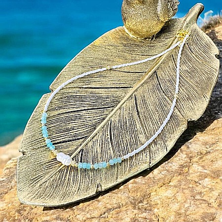 Colier choker elegant Isra din argint placat cu aur, cristale de Amazonit, Perla si Miyuki [1]