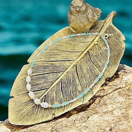 Colier choker elegant Alisa din argint si cristale de amazonit cu perle naturale si Miyuki [1]