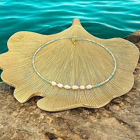 Colier choker elegant Alisa din argint si cristale de amazonit cu perle naturale si Miyuki [3]