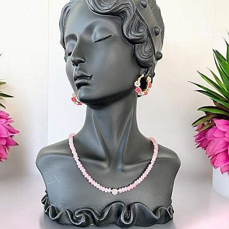 Lanturi / Coliere - Colier choker elegant Anita din cristale de Jad Roz si accesorii din argint 925