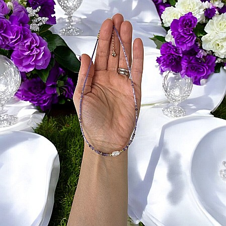 Colier choker Elina din margele Miyuki mov cu cristale de Ametist si argint placat cu aur 925 [3]