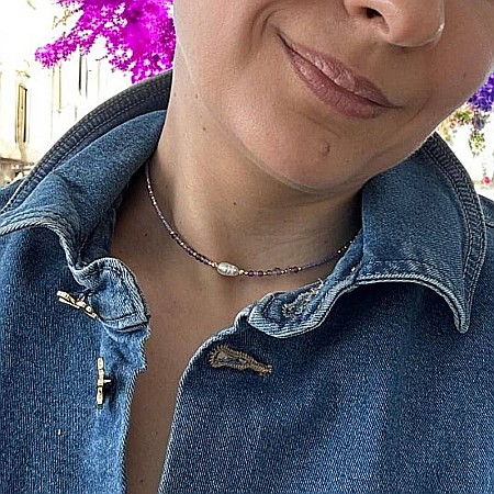 Colier choker Elina din margele Miyuki mov cu cristale de Ametist si argint placat cu aur 925 [5]