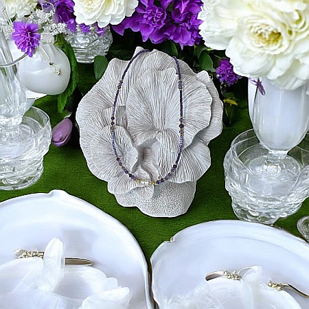 Colier choker Elina din margele Miyuki mov cu cristale de Ametist si argint placat cu aur 925 [2]