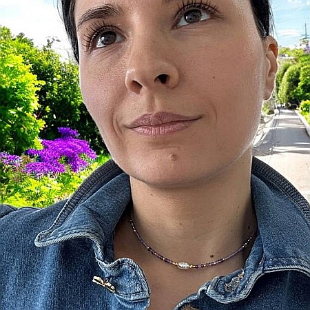 Colier choker Elina din margele Miyuki mov cu cristale de Ametist si argint placat cu aur 925 [6]