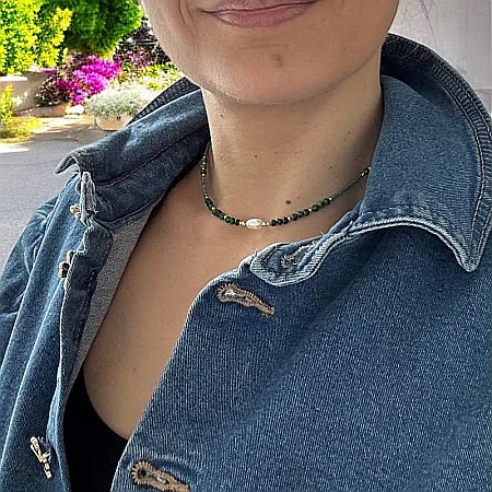 Colier choker Elina din margele Miyuki verde cu Malachit natural si argint placat cu aur 925 [3]