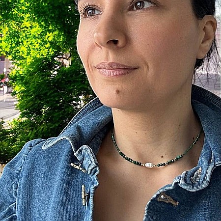 Lanturi / Coliere - Colier choker Elina din margele Miyuki verde cu Malachit natural si argint placat cu aur 925