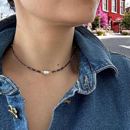 Colier Choker Elina handmade din margele miyuki rosii cu Granat si argint placat cu aur 925 [9]