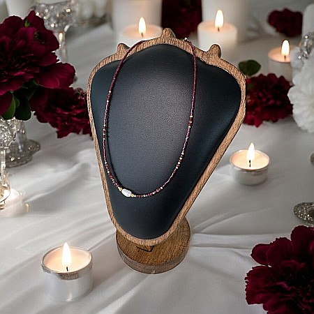 Colier Choker Elina handmade din margele miyuki rosii cu Granat si argint placat cu aur 925 [1]