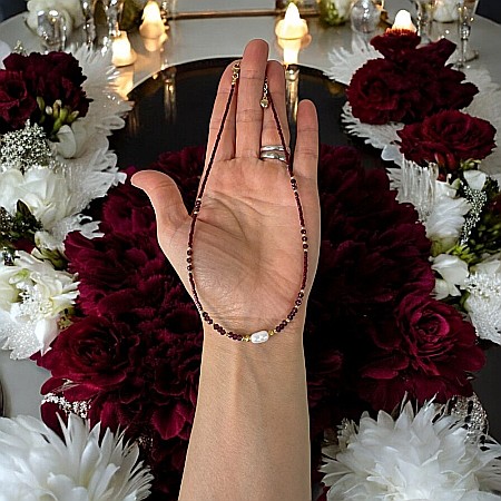 Colier Choker Elina handmade din margele miyuki rosii cu Granat si argint placat cu aur 925 [6]