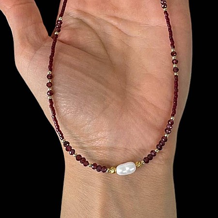 Colier Choker Elina handmade din margele miyuki rosii cu Granat si argint placat cu aur 925 [7]