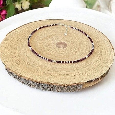 Colier choker Ella din cristale de Granat si Perle de Cultura cu argint 925 [4]