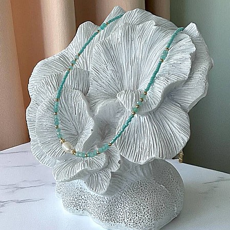 Colier choker handmade Elina din miyuki albastru cu Acvamarin si argint placat cu aur 925 [6]