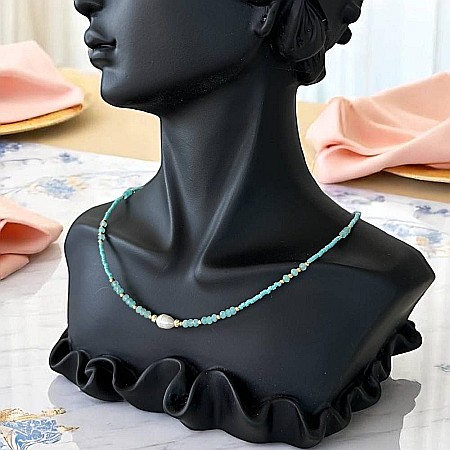 Colier choker handmade Elina din miyuki albastru cu Acvamarin si argint placat cu aur 925 [1]