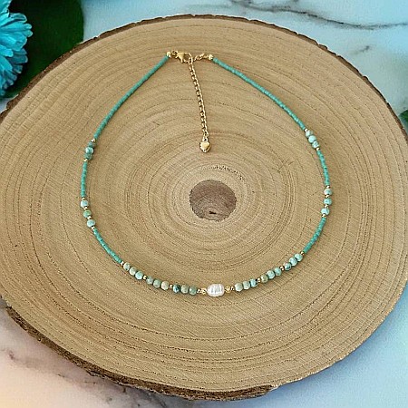 Colier choker handmade Elina din miyuki cu Turcoaz Peruvian si argint placat cu aur 925 [5]