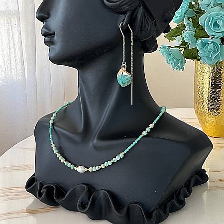 Lanturi / Coliere - Colier choker handmade Elina din miyuki cu Turcoaz Peruvian si argint placat cu aur 925