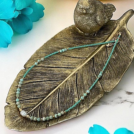 Colier choker handmade Elina din miyuki cu Turcoaz Peruvian si argint placat cu aur 925 [1]