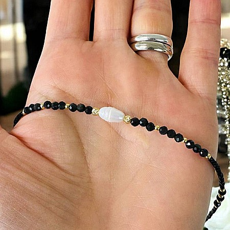 Colier choker handmade Elina din miyuki negru cu Obsidian si argint placat cu aur 925 [9]