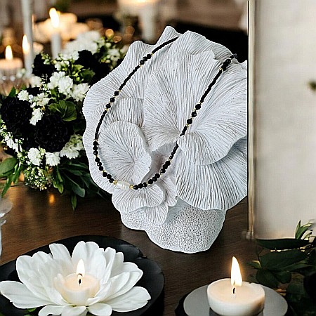 Colier choker handmade Elina din miyuki negru cu Obsidian si argint placat cu aur 925 [6]