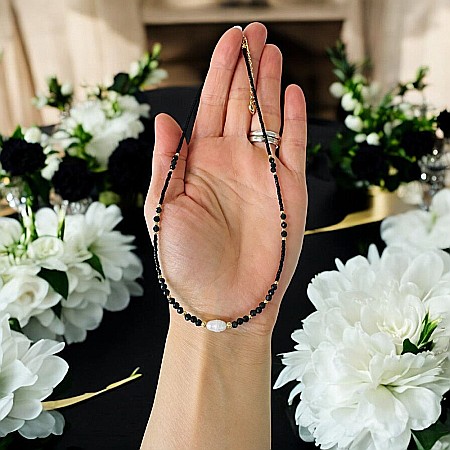 Colier choker handmade Elina din miyuki negru cu Obsidian si argint placat cu aur 925 [3]