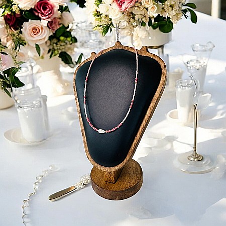 Colier choker handmade Elina din miyuki somon cu Rodocrozit si argint placat cu aur 925 [1]