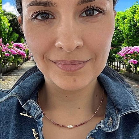 Lanturi / Coliere - Colier choker handmade Elina din miyuki somon cu Rodocrozit si argint placat cu aur 925