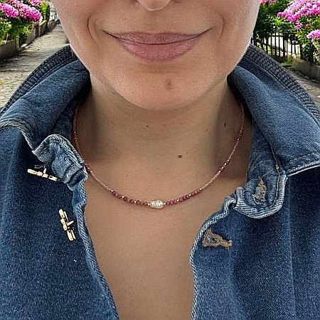 Colier choker handmade Elina din miyuki somon cu Rodocrozit si argint placat cu aur 925 [4]