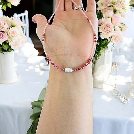 Colier choker handmade Elina din miyuki somon cu Rodocrozit si argint placat cu aur 925 [2]