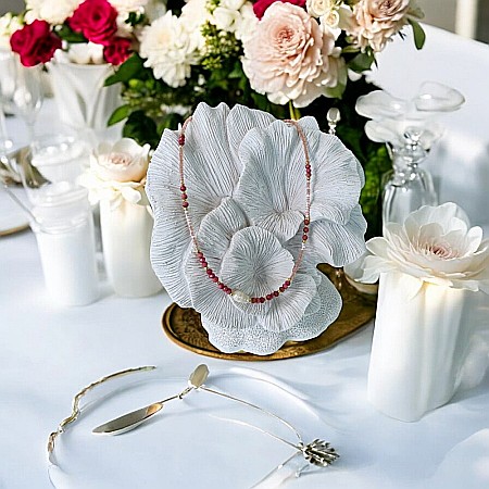 Colier choker handmade Elina din miyuki somon cu Rodocrozit si argint placat cu aur 925 [3]