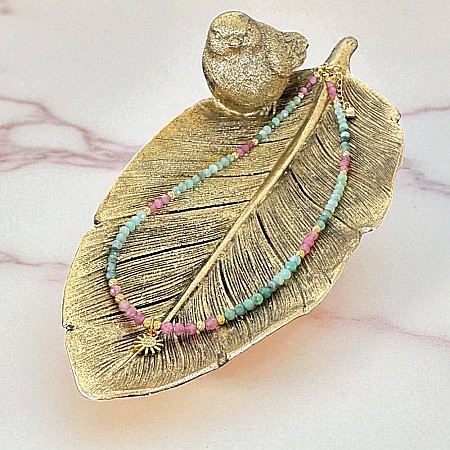 Colier choker handmade Solandra din cristale naturale de Smarald si Turmalina Roz cu charm Soare 925 [6]