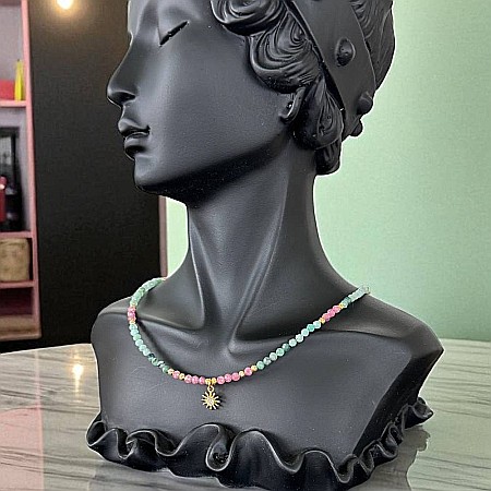 Colier choker handmade Solandra din cristale naturale de Smarald si Turmalina Roz cu charm Soare 925 [2]