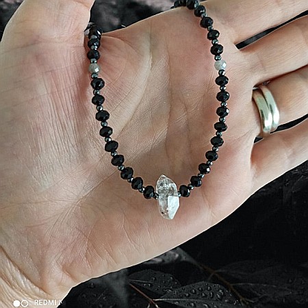 Colier Choker Hrida cu pietre semipretioase de Onix, Labradorit si diamant Herkimer [14]