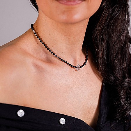 Colier Choker Hrida cu pietre semipretioase de Onix, Labradorit si diamant Herkimer